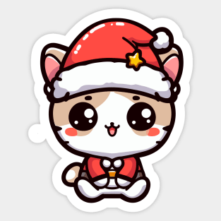 Cute Kawaii cat Christmas, Santa hat Sticker